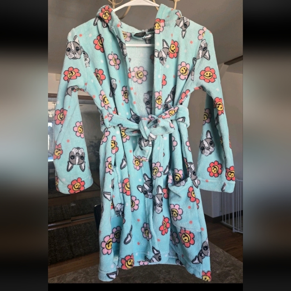 Joe Boxer Light Blue Dog and Flower Kids Robe